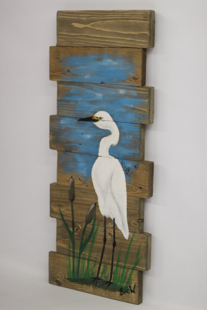 White Egret Hand-Painting On Reclaimed Pallet Wood - Etsy for Designing Serene Interiors Using Soft Palettes And Hand Painted Egrets