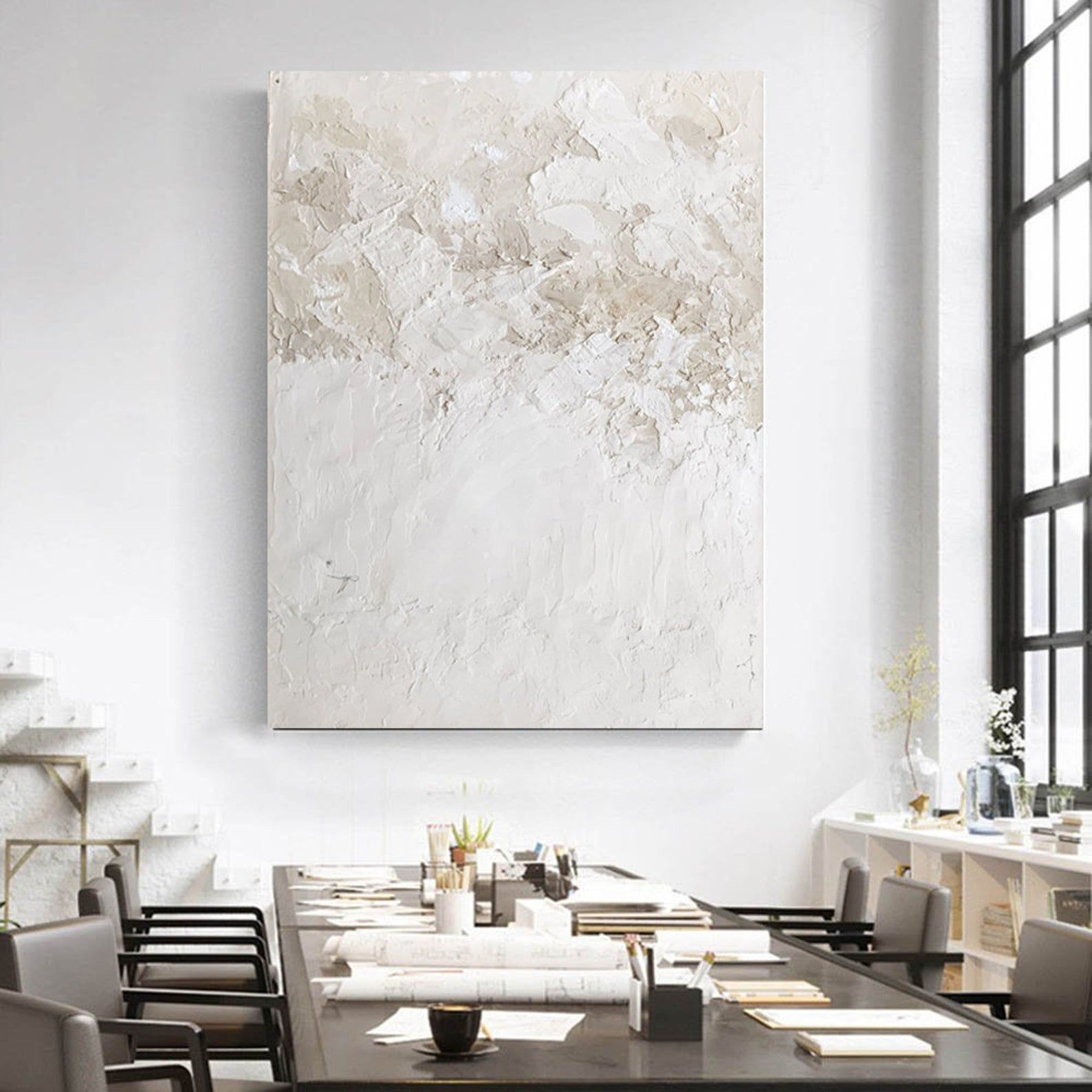 White Textured Wall Art - Minimalist Abstract Canvas For Modern Living ... throughout How Abstract Art Uses Textures and Warm Neutrals to Create a Welcoming Atmosphere