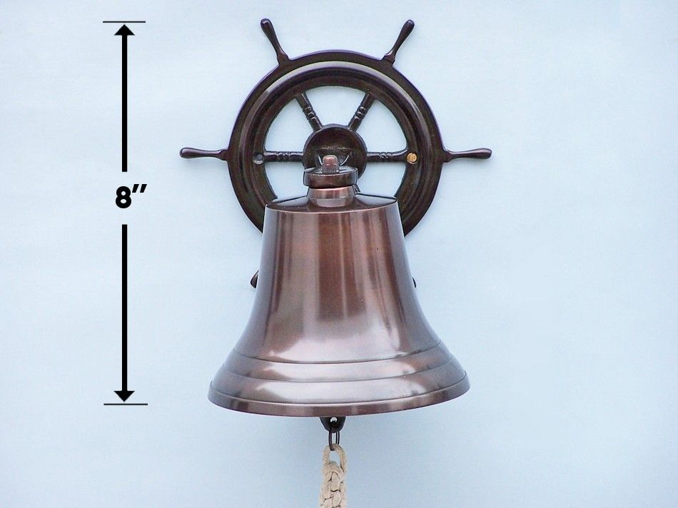 Wholesale Antique Copper Hanging Ship Wheel Bell 8In - Nautical Decor inside Ship Wheel Bell, Antique Copper, 6"