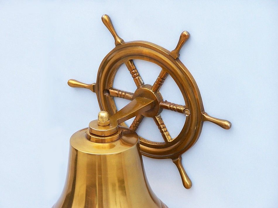 Wholesale Brass Plated Hanging Ship Wheel Bell 8In - Nautical Decor pertaining to Ship Wheel Bell, Antique Copper, 6"