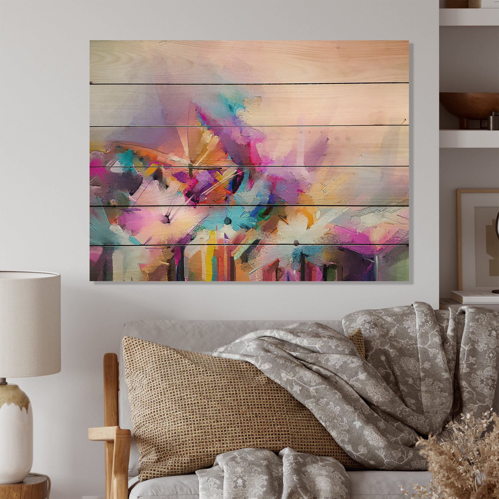 Winston Porter Turquoise Purple Grunge Oil Flowers - Traditional Wood ... for Understanding the Craft Behind Hand Painted Oil Artistry on Wood Panels