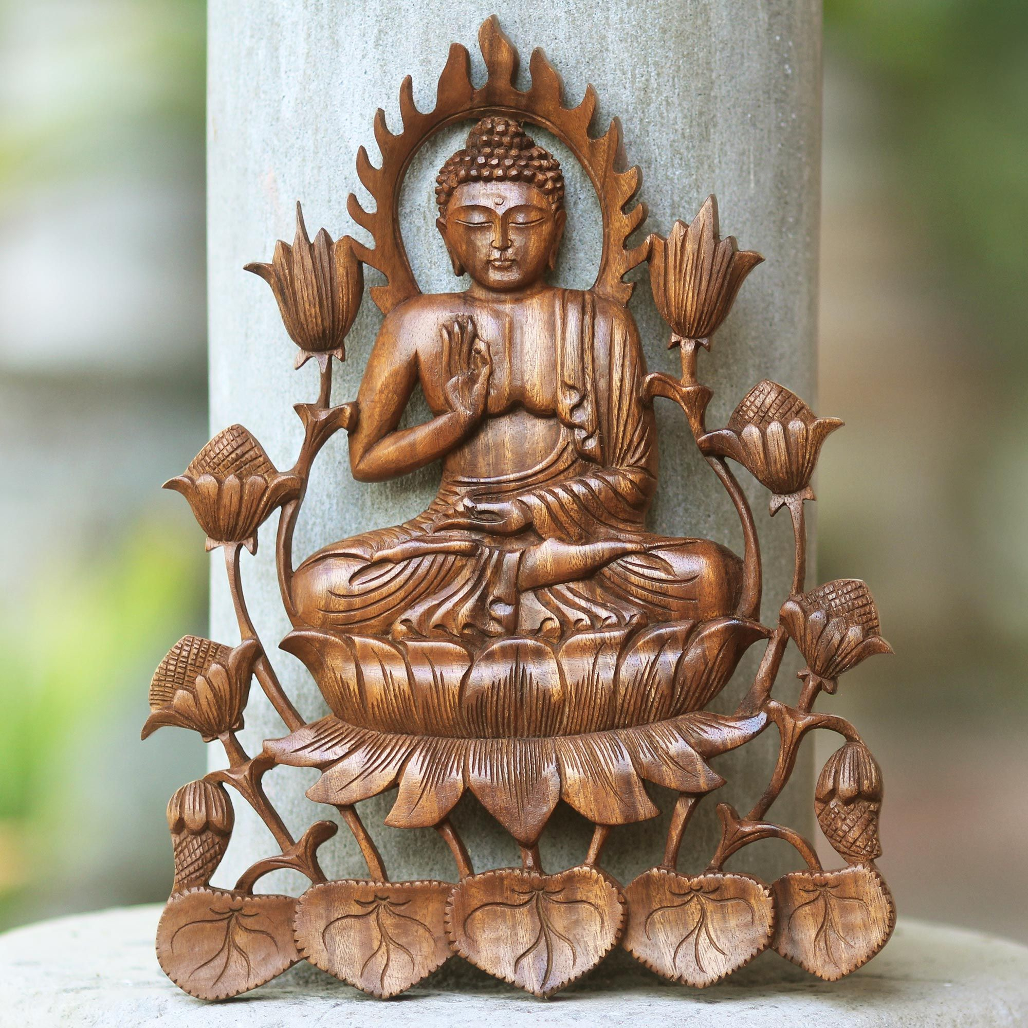 Wood Relief Panel, 'Enlightened Buddha' | Buddha, Carving, Hand Carved with regard to How Master Woodcarvers Bring the Enlightened One to Life Through Relief Sculpture