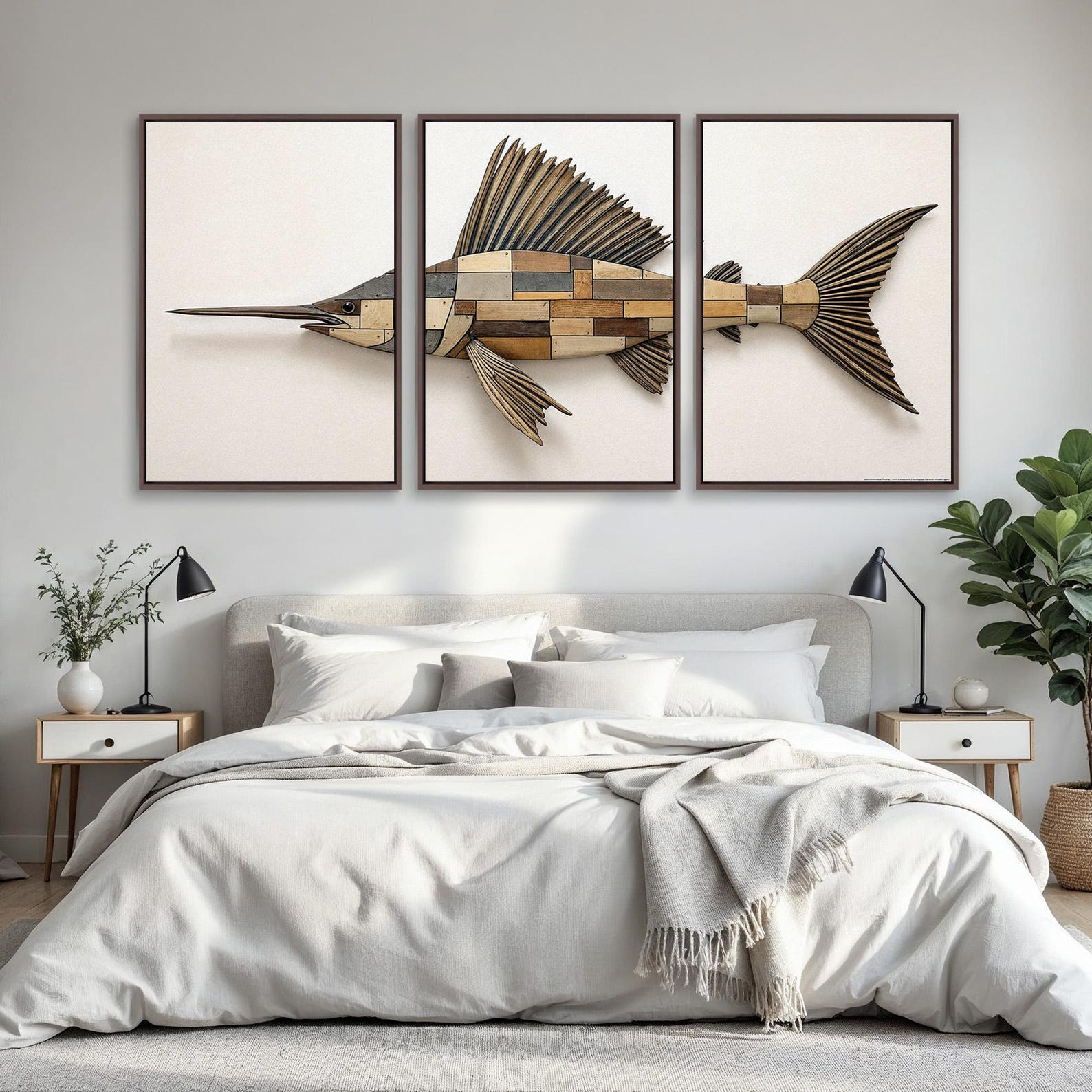 Wooden Sailfish Wall Art Triptych | Coastal Fish Decor For Beach House ... pertaining to Sail Fish Wall Sculpture, Silver Leaf