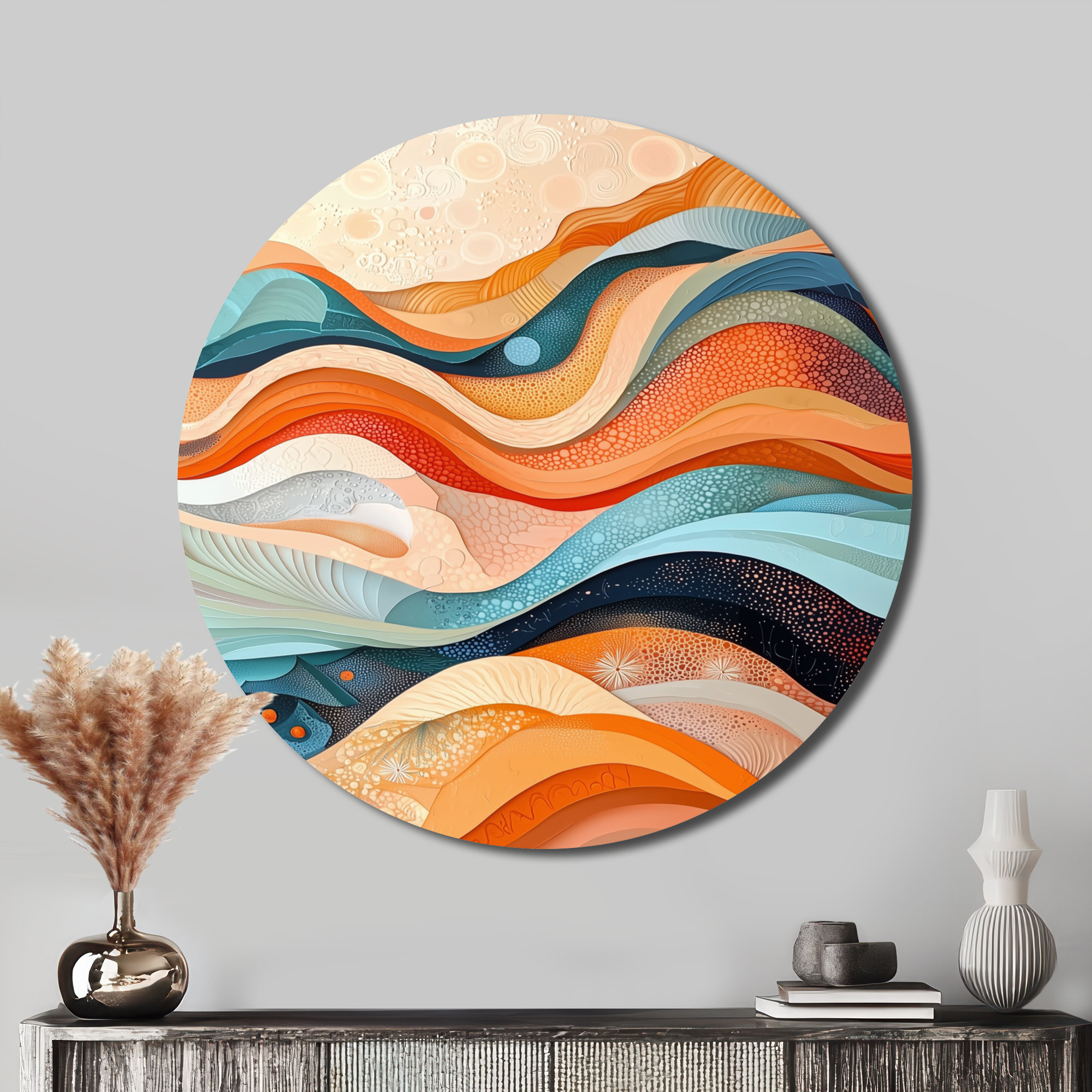 Wrought Studio Kirkbride - Modern Waves Round Metal Wall Art - Wayfair ... pertaining to Purple Fractal Flower Pattern, Floral Digital Art Round Wall Art, 11"
