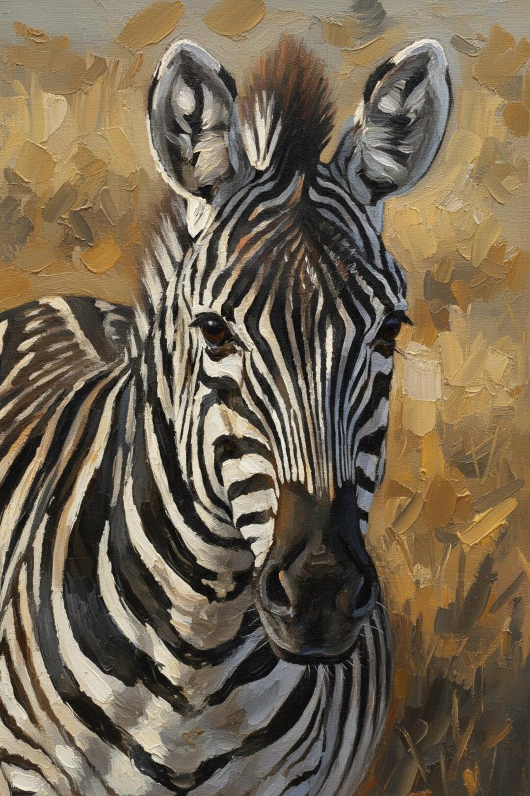 Zebra Oil Painting Portrait: Expressive Brushwork, African Wildlife Art ... throughout Mercana White Tail Ii Oil Painting
