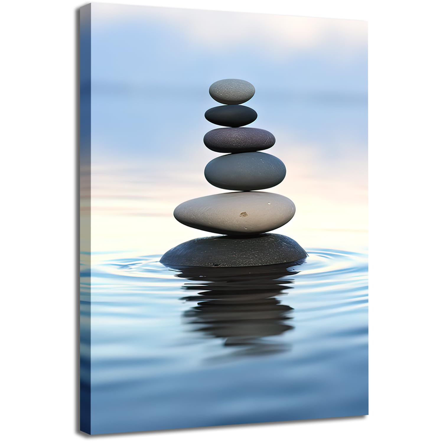 Zen Stones Balance Canvas Wall Art Pebbles Stack In Calm Water Picture ... intended for Harmony I Framed Canvas - White