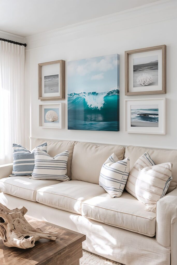 10 Coastal Wall Decor Ideas To Transform Your Home throughout "The Sail And The Sea" Hand Painted Canvas Art, 40"X40"