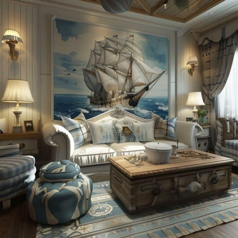 12 Nautical Interior Design Ideas: Transform Your Space With Coastal ... throughout Rustic All Dark Blue Decorative Ship Wheel With Starfish 6'', Boat Wheel
