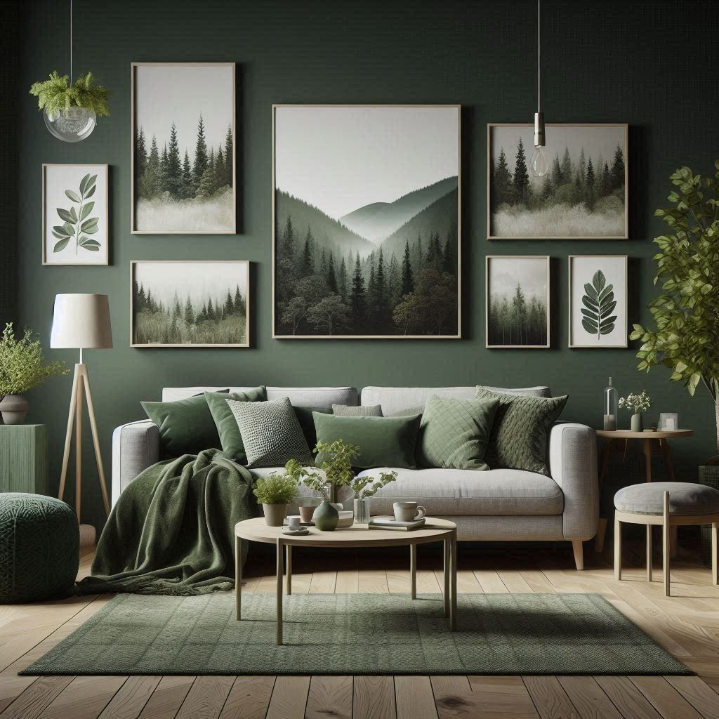 15 Forest Green Dark Green Living Room Ideas | Green Living Room Decor ... with regard to Styling Living Rooms With Organic Forest Inspired Wall Art