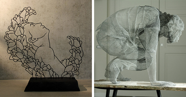 20 Breathtaking Sculptures Created Using Ordinary Wire | Demilked throughout Black And Gold Metal Wire Design Wall Decor