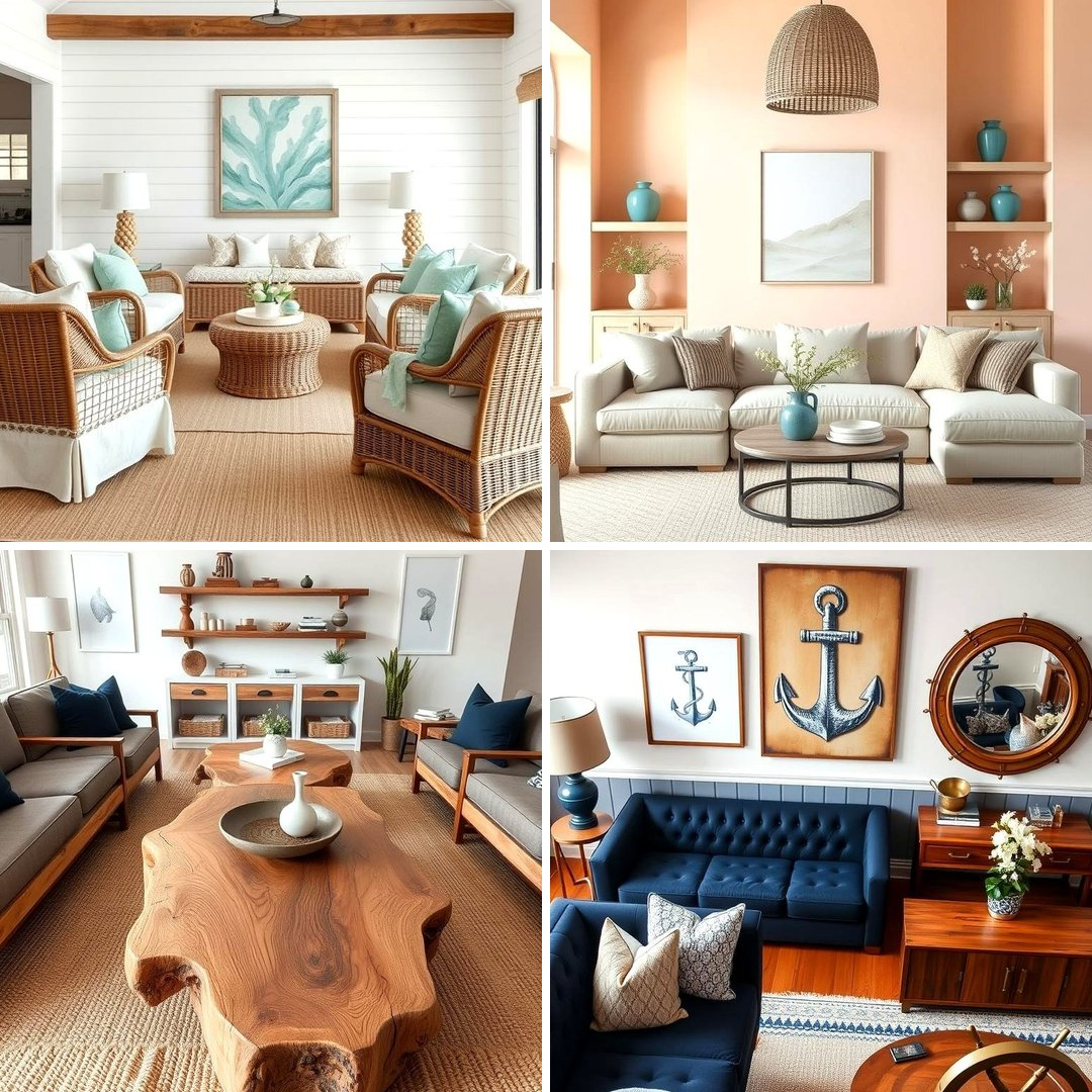 21 Coastal Living Room Ideas With Nautical Accents throughout Rustic All Red Decorative Ship Wheel With Seagull 12'', Wooden Ship Wheel