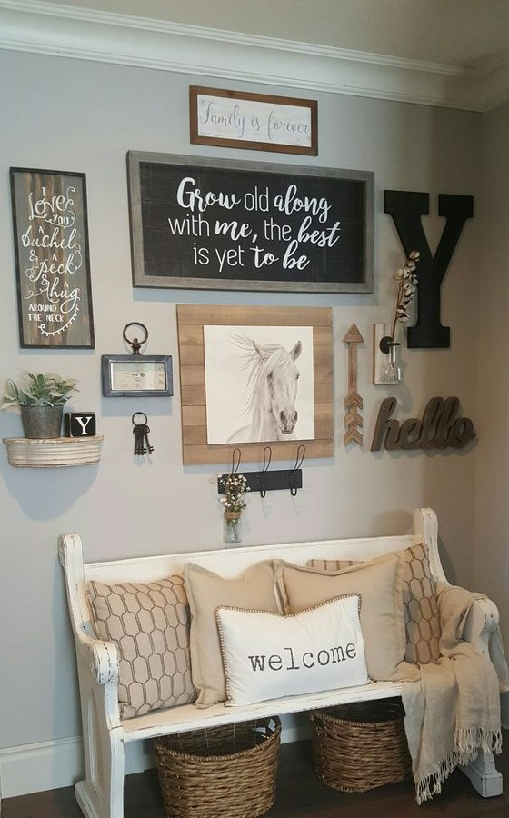 42 Cozy Farmhouse Gallery Wall Ideas - Shelterness inside Choosing The Right Handcrafted Faux Taxidermy Piece To Complete Your Rustic Gallery Wall