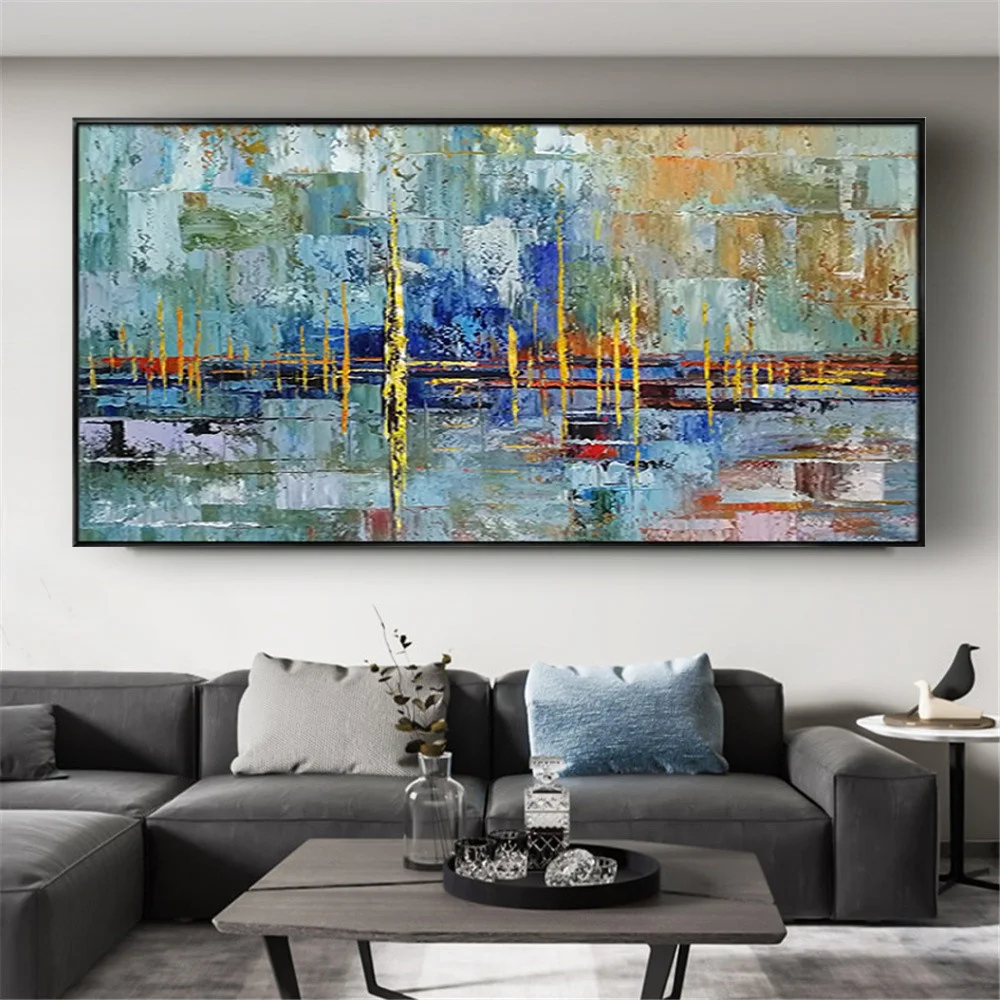 Abstract Canvas Painting Ideas for 60X36 Inches Teal Contemporary Art Large Modern Art Red White Blue