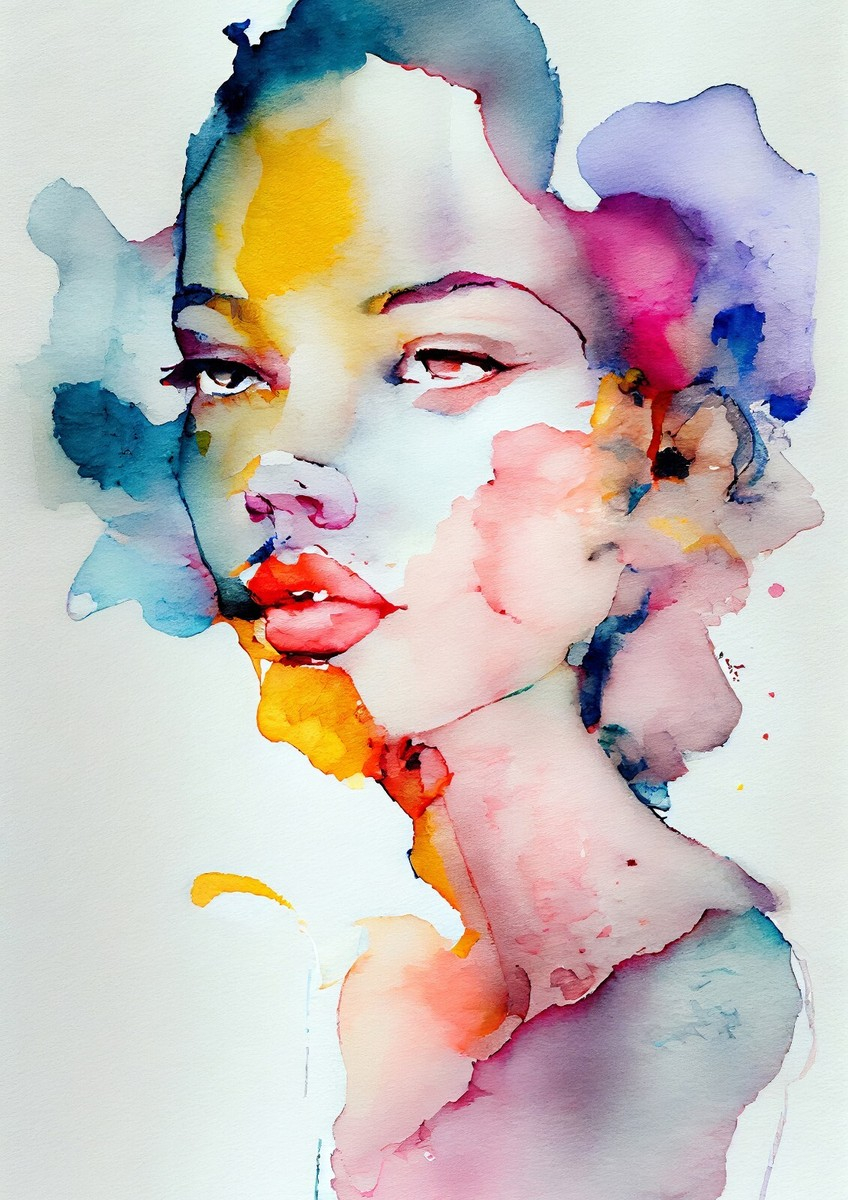 Abstract Watercolor Face intended for Contemplative Hues - Abstract Figure Art