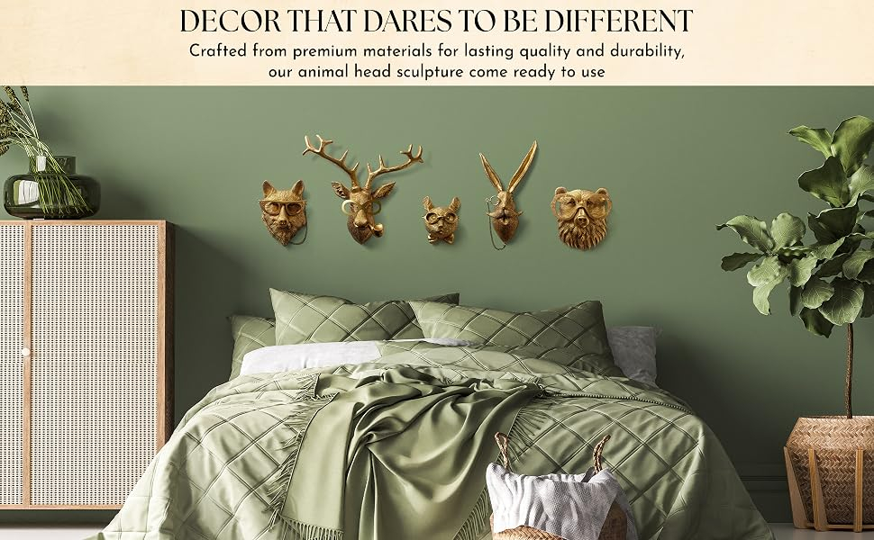 Amazon.com: 97 Decor 5 Pack Gold Animal Head Wall Decor - Faux Deer ... with regard to Goat Head Wall Sculpture