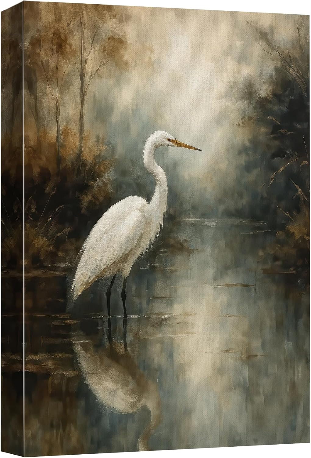 Amazon.com: Wall26 Canvas Print Wall Art White Egret Tranquil Bird ... within Beautiful Tranquil Calming White Birds Nature Painting, 2Pc, Each 24 X 30