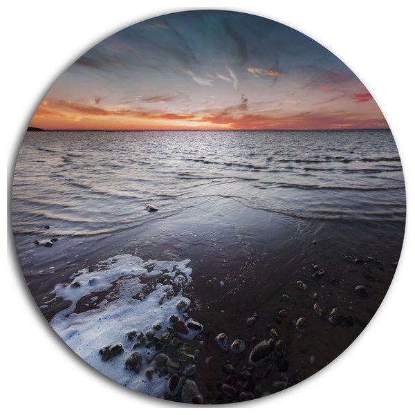 Beautiful Sunset On Chudskoy Lake, Seascape Disc Metal Wall Art, Disc ... inside Riverside Sunset With Wood, Seascape Disc Metal Wall Art, 11"