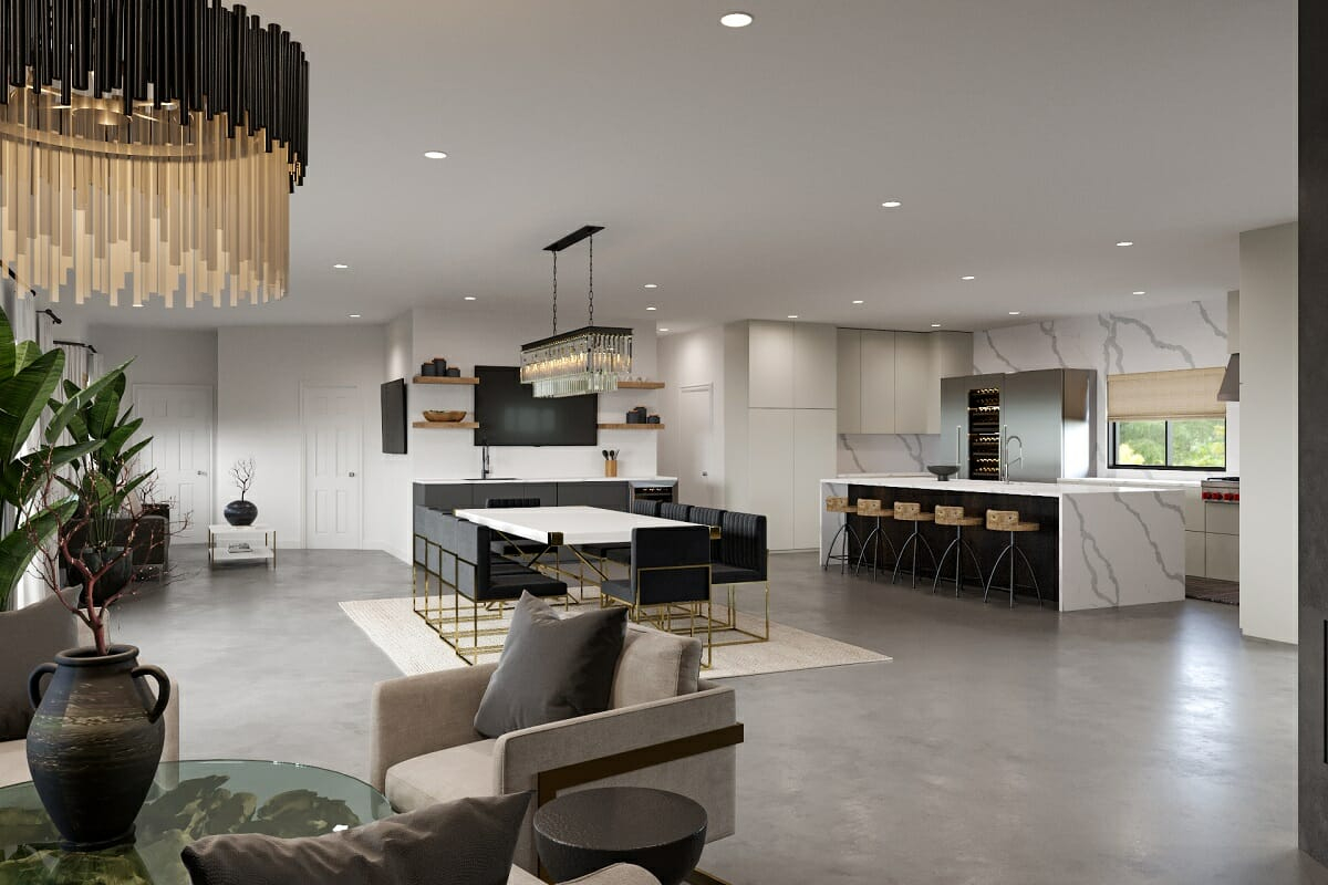 Before &amp; After: Luxe Black And White Interior Design - Decorilla Online ... throughout 60X48" Black White Gold Huge Minimal Abstract Contemporary Artwork