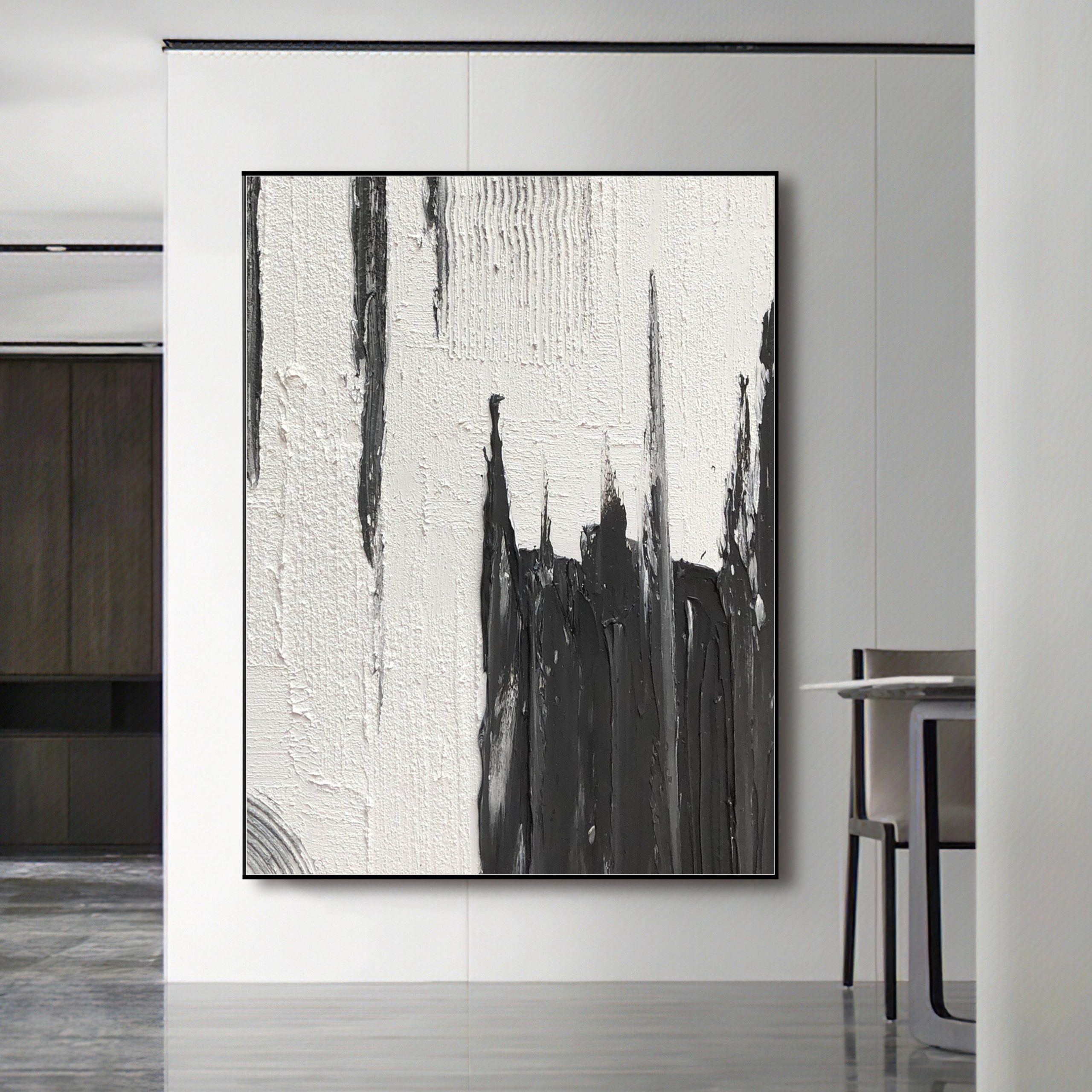 Black And White Abstract Painting Black White Minimalist Wall - Etsy with Life 60X40 In Black White Abstract Art Large Modern Painting Minimal Wall Decor