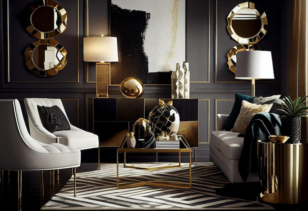 Black And White And Gold Living Room in The Psychological Impact of Black White and Gold Palettes in Contemporary Home Environments