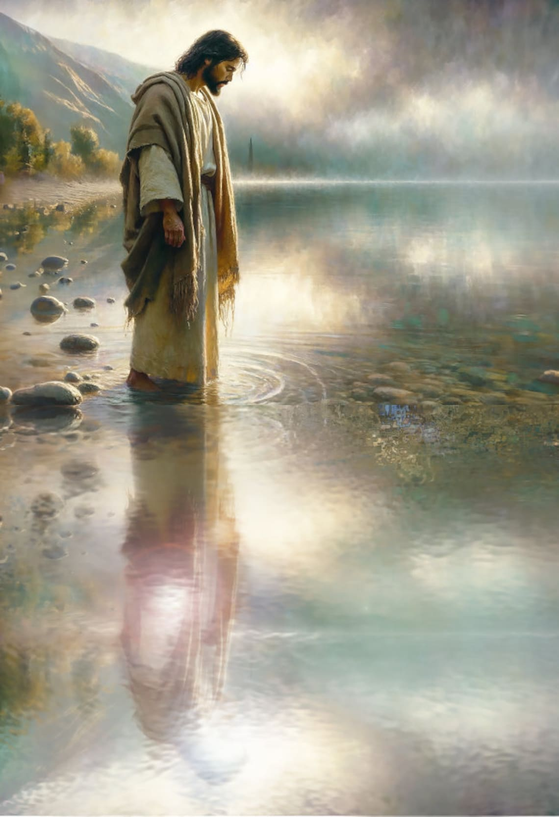 Christian Art: "Reflection" Printable Download Wall Art Of Jesus ... in Finding Spiritual Reflection Through Contemporary Christian Paintings