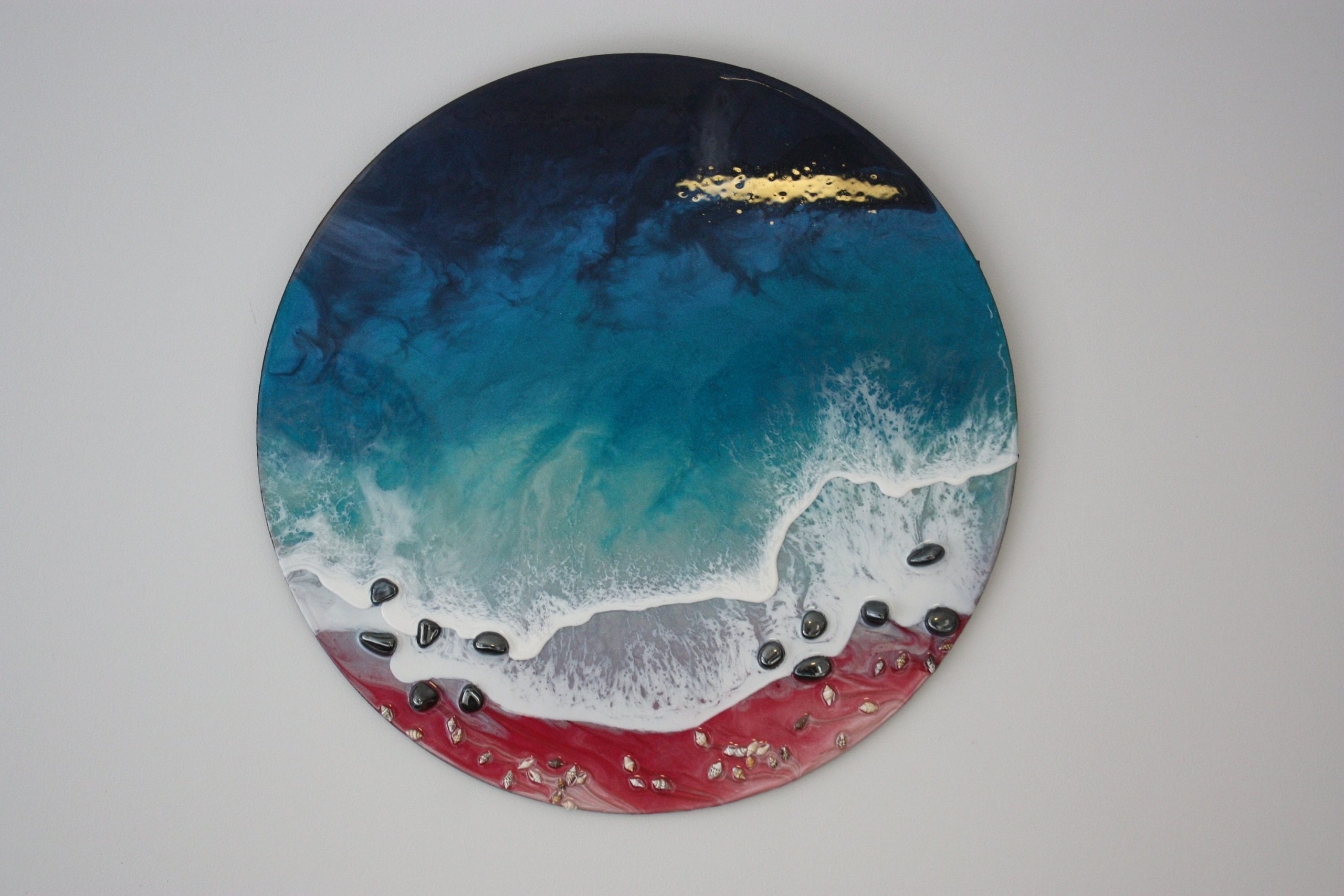 Circular Wall Art - Seascape 50Cm With Genuine Hematite Crystal - Etsy regarding Exploring the Visual Impact of Seascape Art Framed in Circular Formats