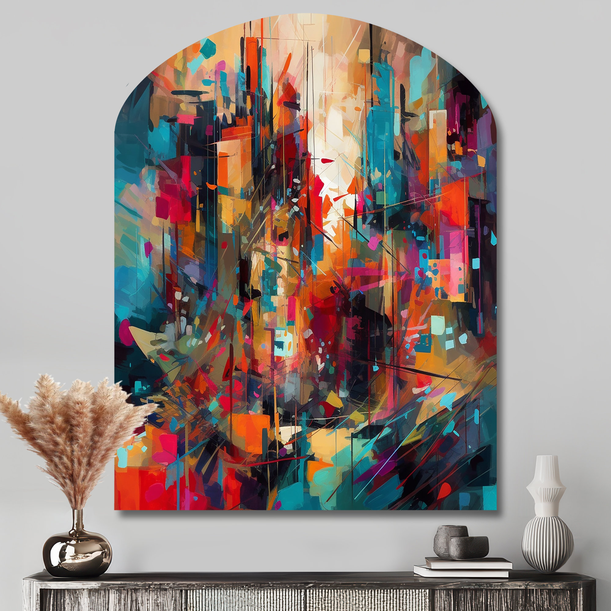 Design Art Exploring Abstracted Tranquility Ii - Geometric Arch Print ... pertaining to Sunset Over The Ocean, Seascape Photography Disc Metal Artwork, 11"