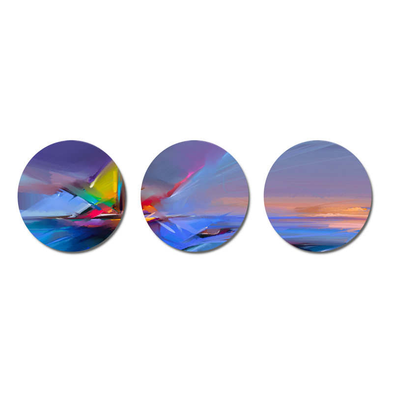 East Urban Home Abstract Colorful Seascape I - Modern Metal Wall Decor ... for Riverside Sunset With Wood, Seascape Disc Metal Wall Art, 11"