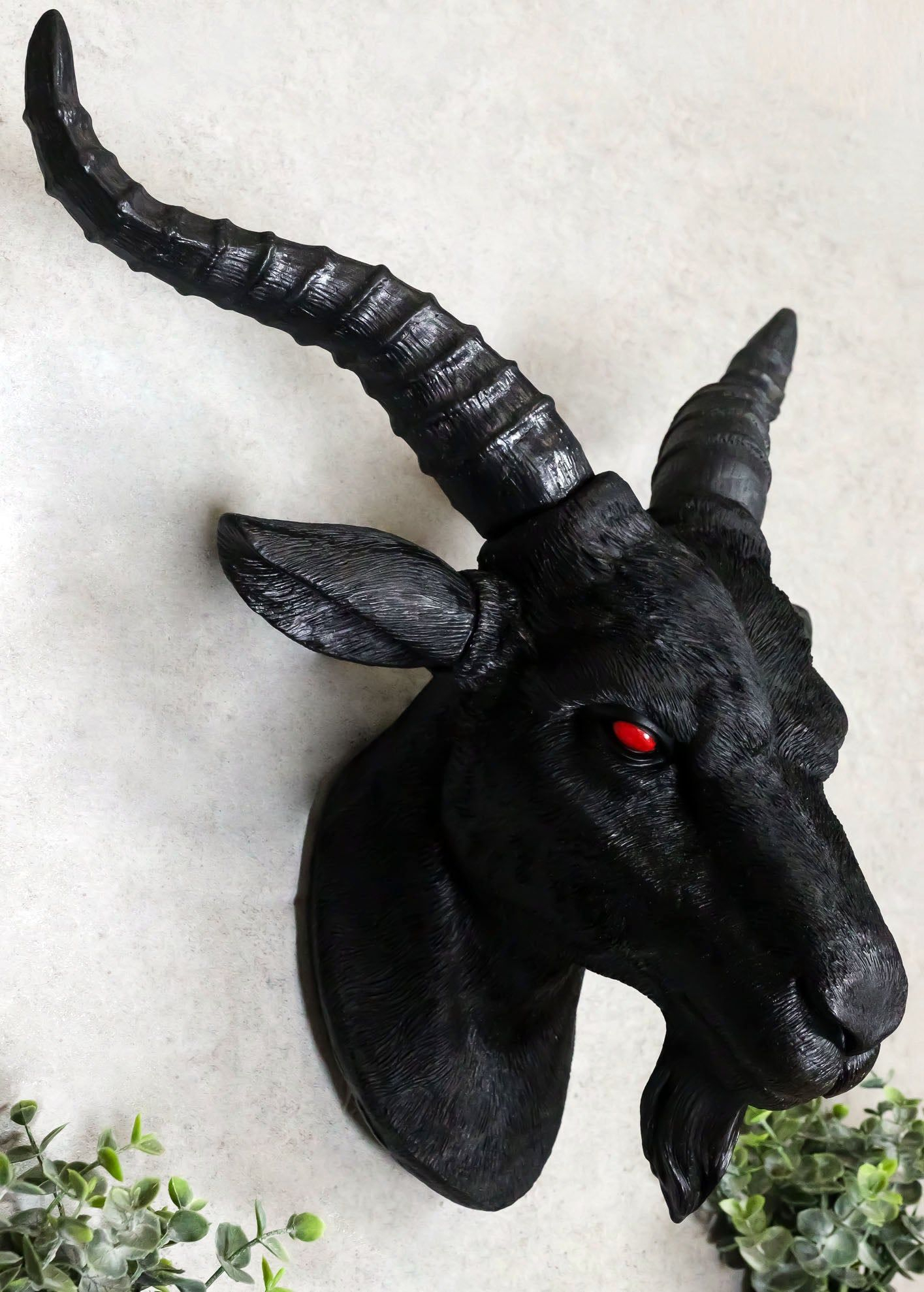 Ebros Large 18.5" Wide Black Goat With Red Eyes Wall Sculpture Hanging ... pertaining to Goat Head Wall Sculpture