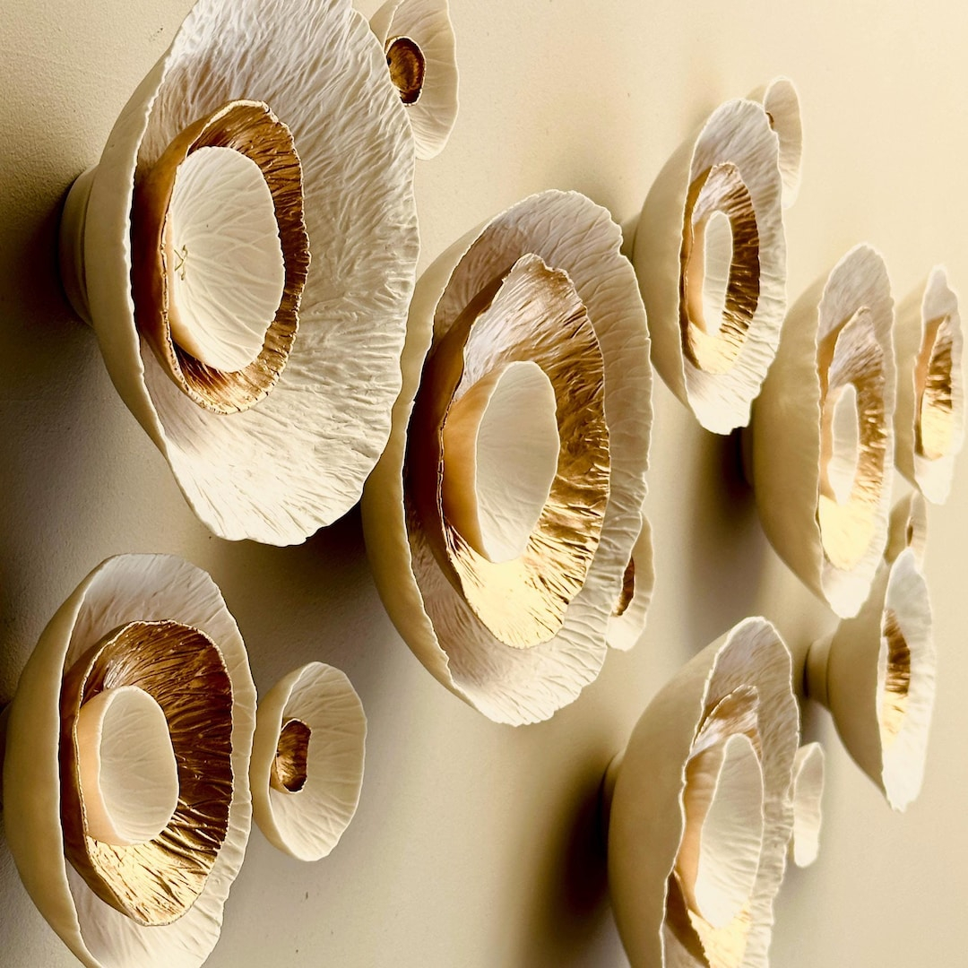 Flora Xl 3 Dimensional Wall Art Sculpture White And Gold Layered ... regarding The Art of Suspension How Three Dimensional Wall Decor Defies Expectations