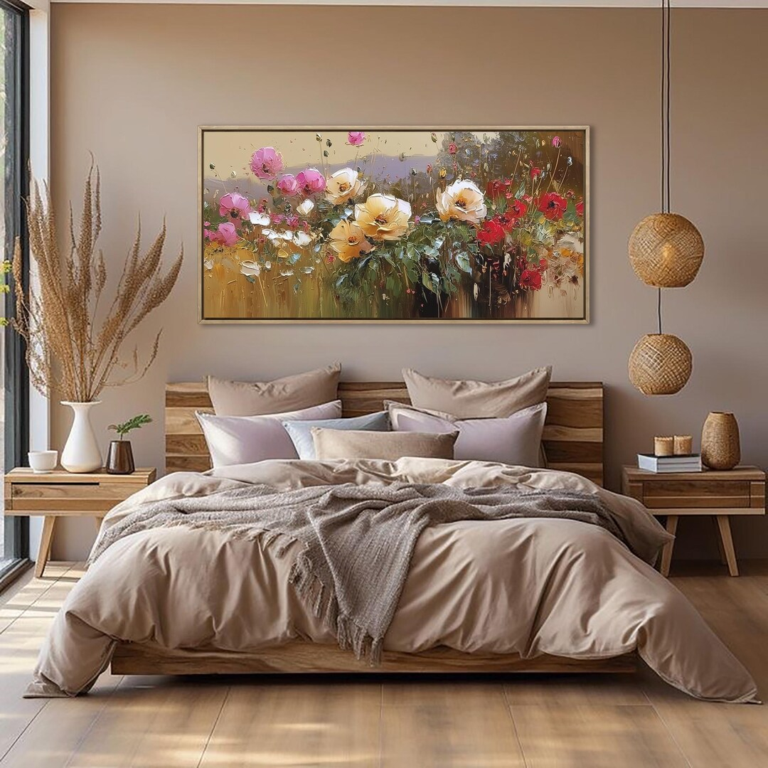 Hand-Painted Floral Oil Painting On Canvas, Large Flower Mural - Etsy ... regarding "Garden Of Flowers" Hand Painted Oil Canvas Artwork; Modern Art; Fine Art