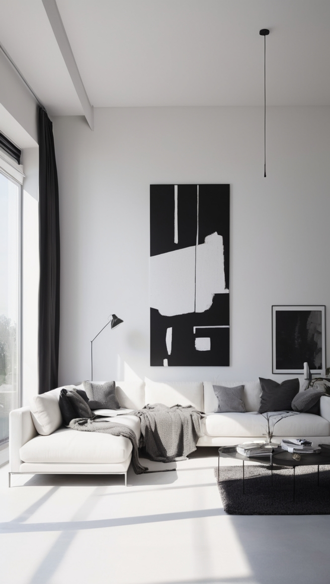 How Can I Achieve A Stylish Black And White Minimalist Living Room? intended for Why Minimalist Black and White Paintings Define Modern Interior Design