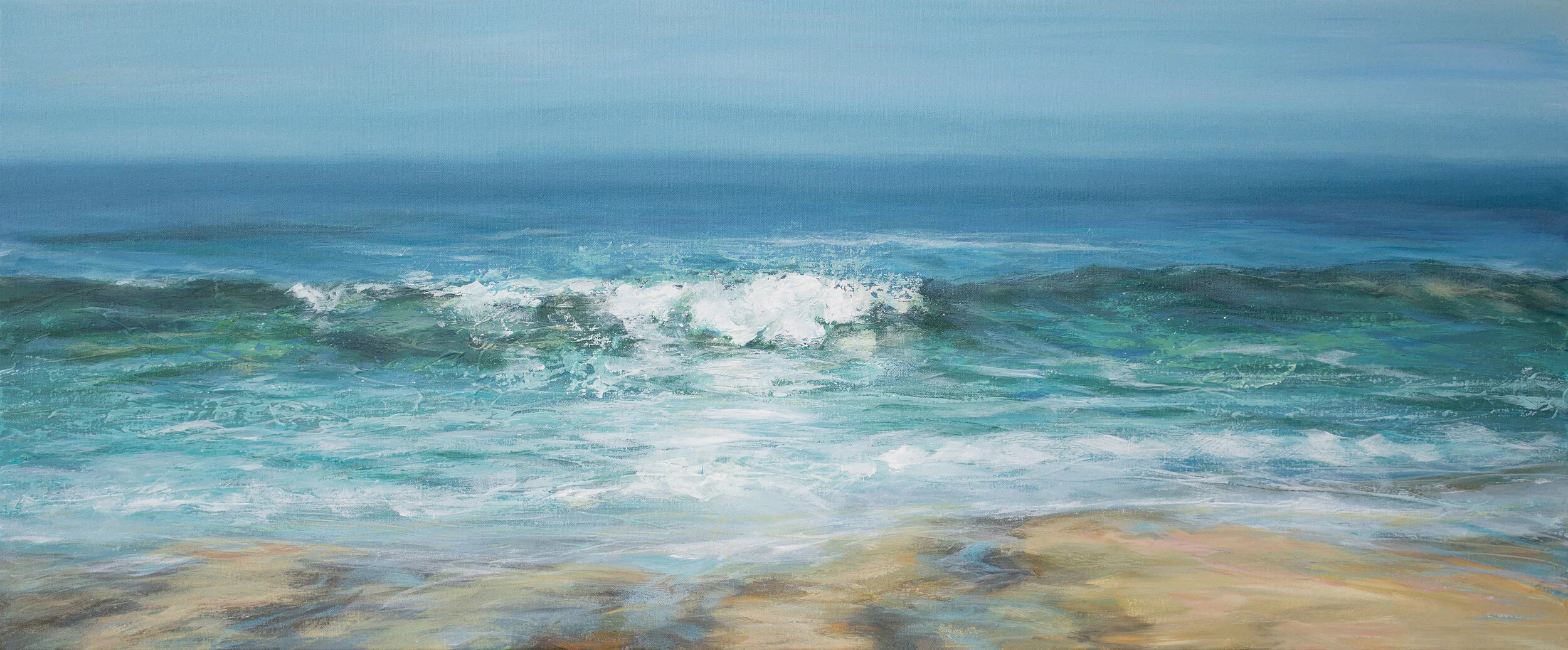 Impressionistic Seascape Fine Art Prints with Heavy White Cloud Above Sea, Contemporary Landscape Round Wall Art, 11"