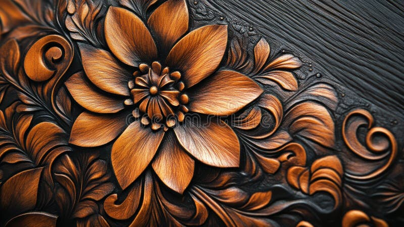 Intricate Floral Design Featuring Beautifully Carved Flower With Rich ... pertaining to Wonderful Yellow Lily Flower Sketch, Floral Round Metal Wall Art, 11"
