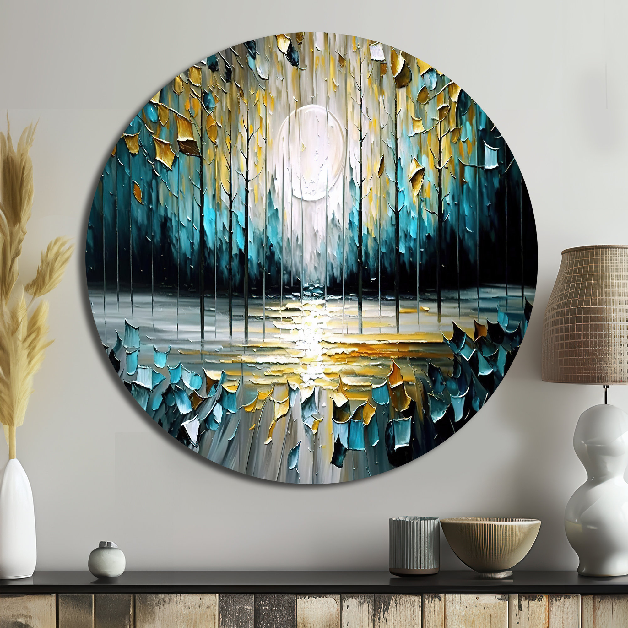 Ivy Bronx Abstract Nature Trees Painting Ii - Abstract Round Metal Art ... in Dark Africa Beach With Ancient Ruins, Beach Disc Metal Wall Art, 11"