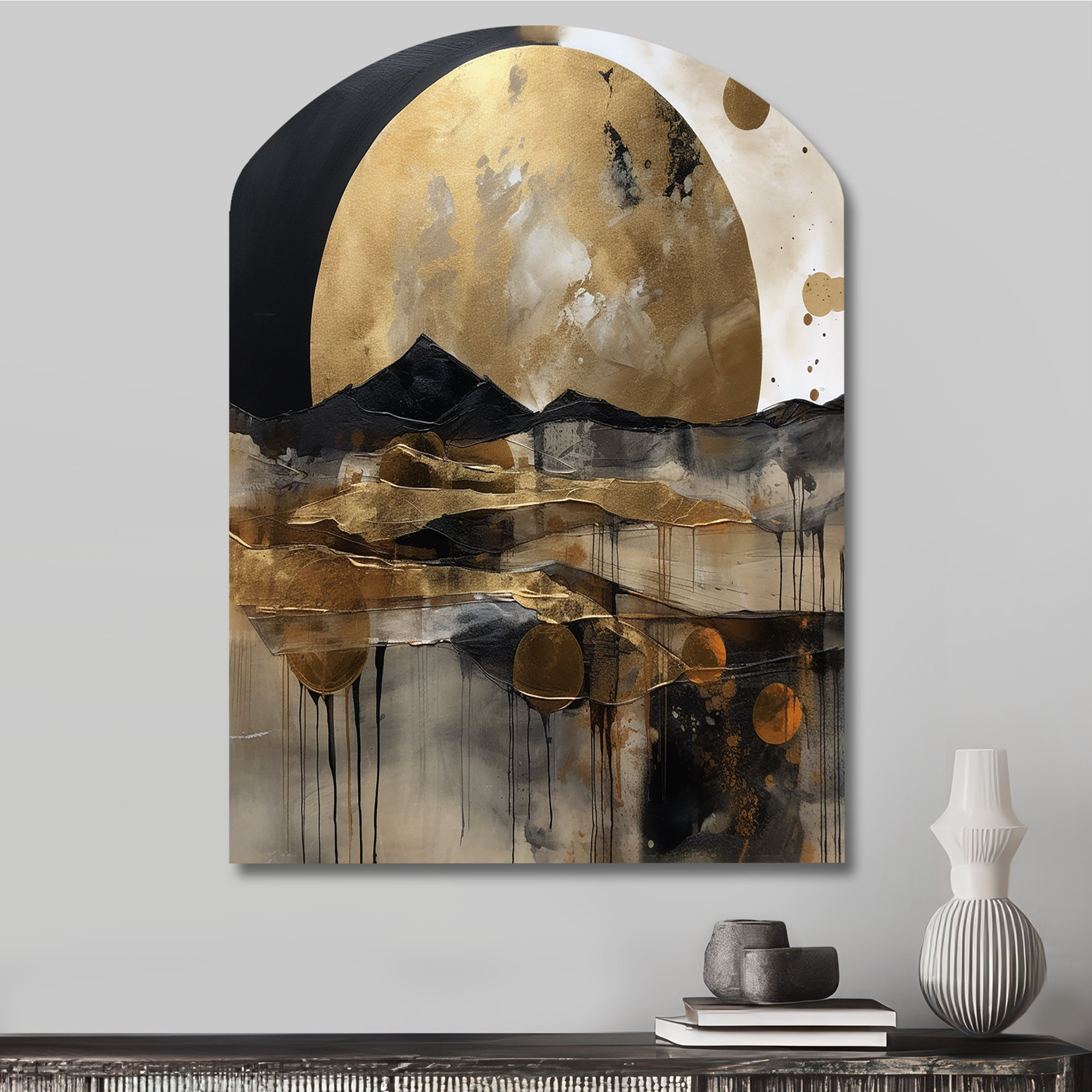 Ivy Bronx Exploring The Evolving Golden Moon Iii - Asymmetrical ... throughout Sunset Over The Ocean, Seascape Photography Disc Metal Artwork, 11"