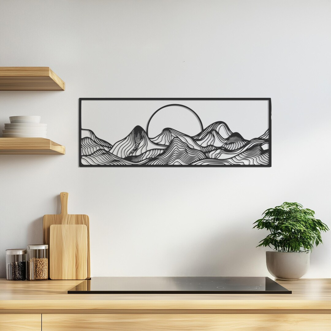 Landscape Metal Wall Art, Geometric Metal Wall Decor, Mountain Metal ... regarding The Enduring Appeal of Nature Inspired Round Metal Artwork in Contemporary Decor