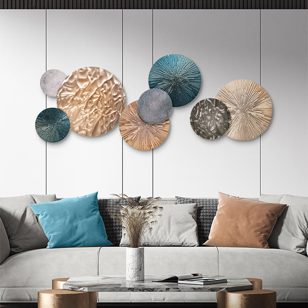 Large 3D Blue & Gold Metal Geometric Wall Art & Decor For Living Room ... throughout Exploring The Vivid Colors Of Blue Waves Dancing At Yellow Sunset Round Metal Wall Art