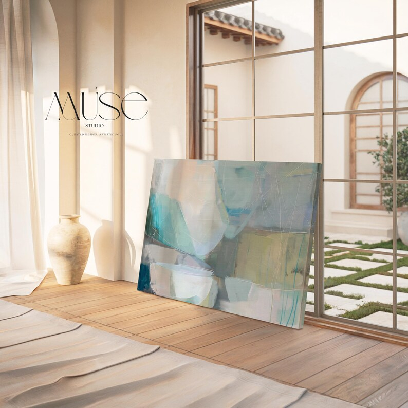 Large Horizontal Abstract Canvas Wall Art For Living Room – Blue ... within "Paradise" Hand Painted Canvas Art, 55"X27.5"