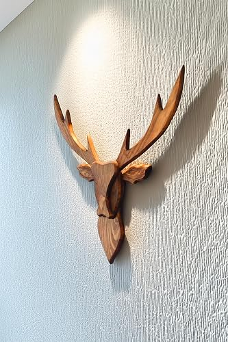 Large Wooden Deer Head 31.5 Inch Handmade Faux Deer Head Farmhouse Wall ... regarding Choosing The Right Handcrafted Faux Taxidermy Piece To Complete Your Rustic Gallery Wall