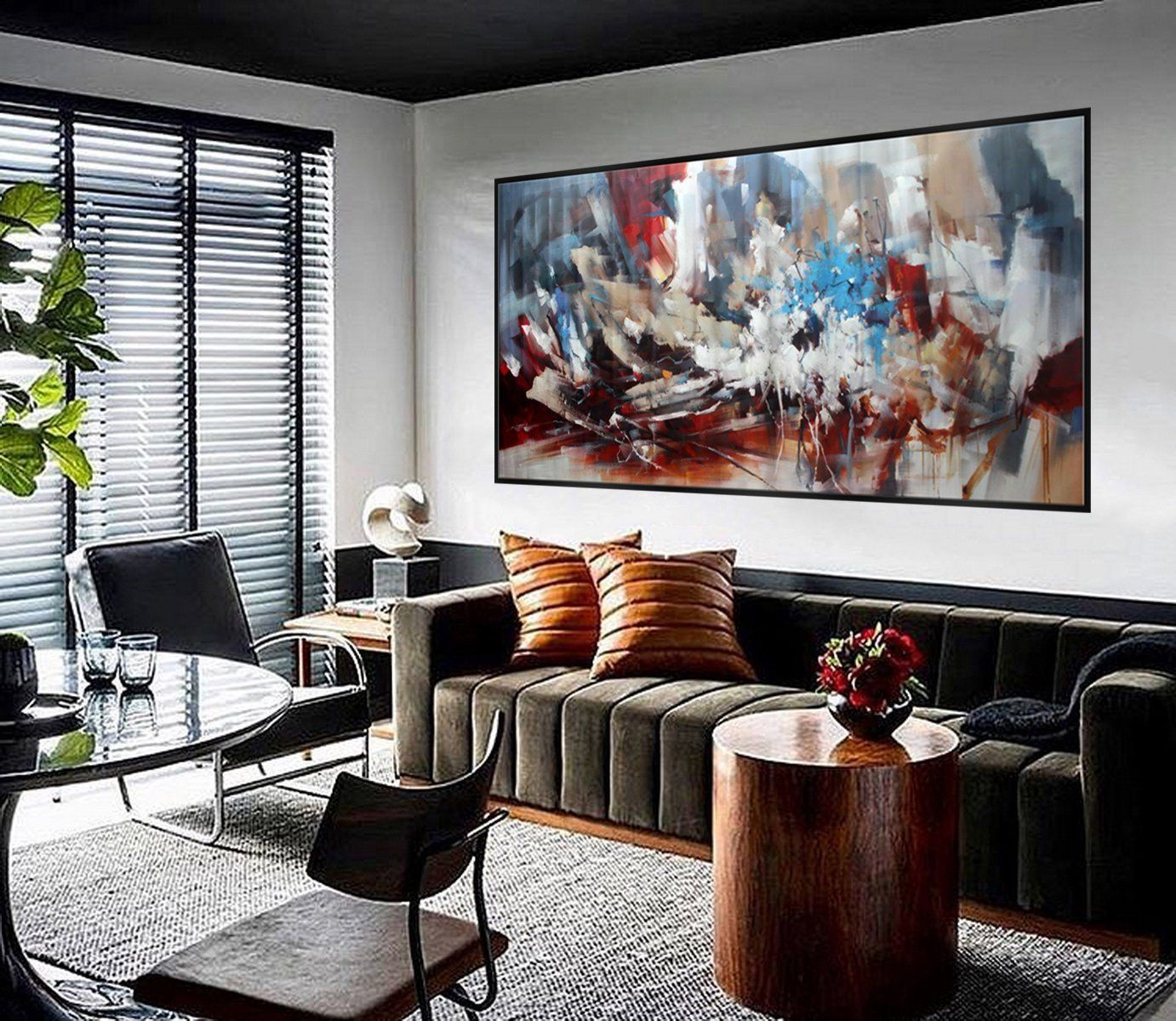 Living Room Art: Go Big Or Go Home inside 60X36 Inches Teal Contemporary Art Large Modern Art Red White Blue