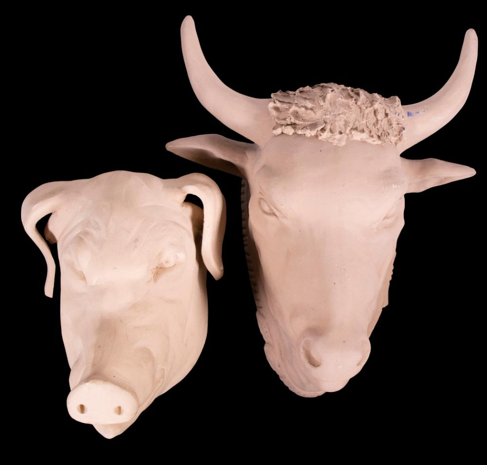 Lot - Pottery Pig & Cow Head Wall Sculptures regarding Why Artisans Around the World Are Falling in Love with Goat Head Wall Sculptures