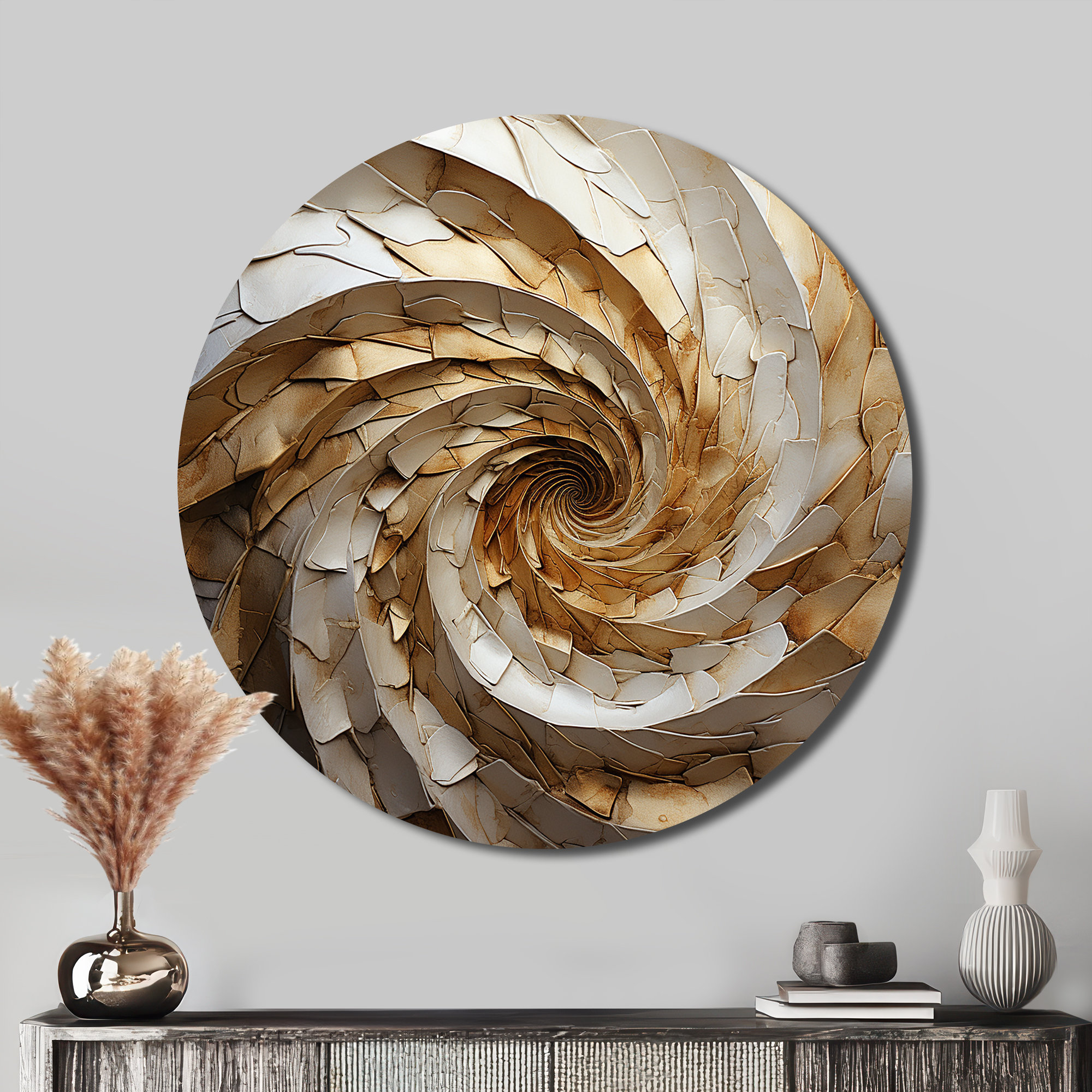 Mercer41 Beige Minimalism Spiral Poteries I - Abstract Round Metal Art ... regarding Why Small Circular Metal Artworks Are Transforming Modern Interior Spaces in 2026