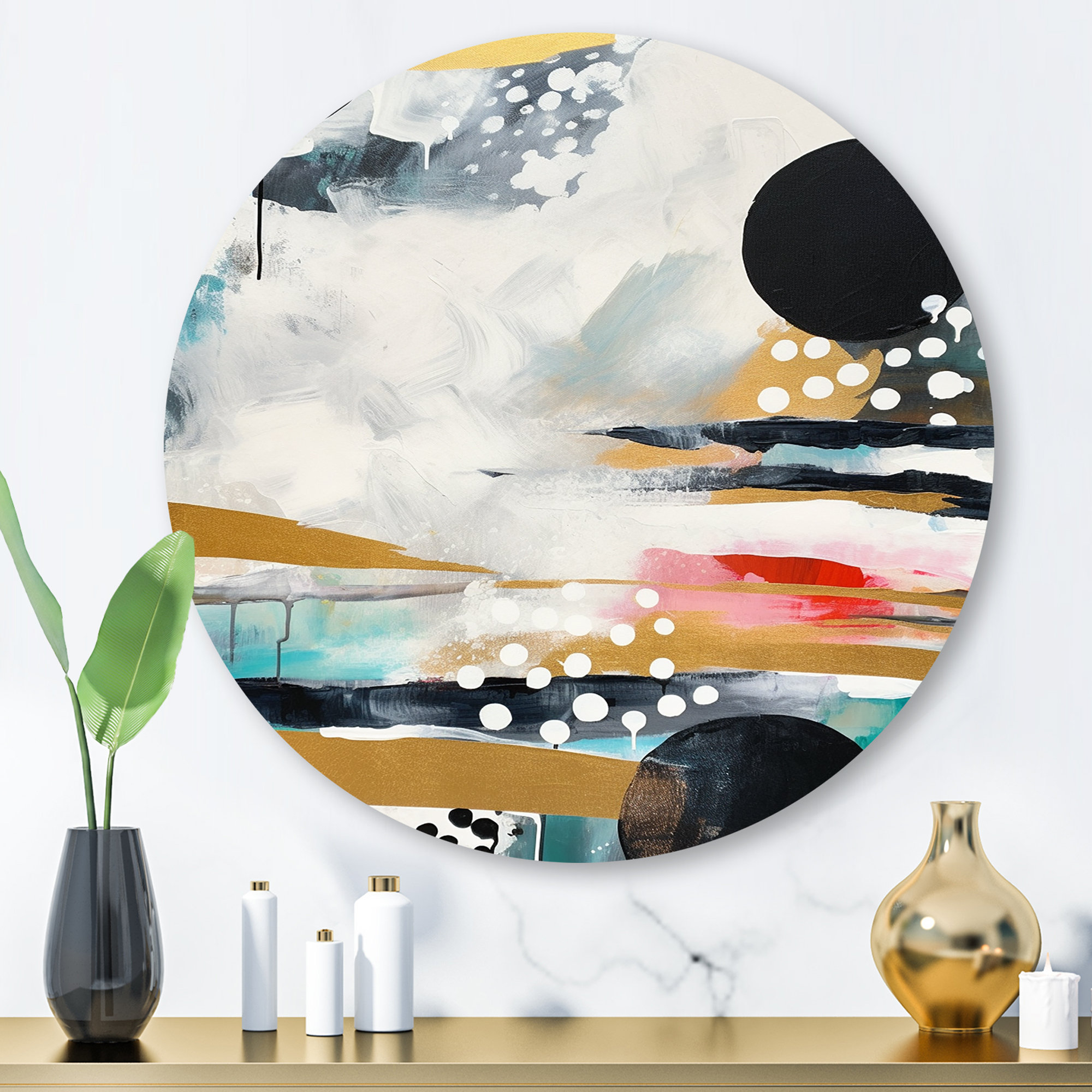 Mercer41 Dyanara Discovering The Magic Of Boho Ii - Abstract Round ... throughout Blue Waves Dancing At Yellow Sunset, Beach Round Wall Art, 11"