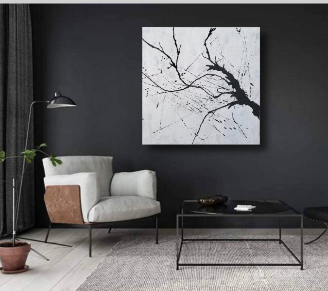 Minimalist Abstract Black And White Art Painting By Veronika Obushikhina for Why Minimalist Black and White Paintings Define Modern Interior Design
