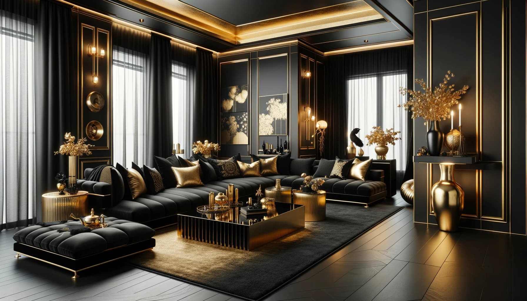 Modern Living Room Ideas Black And Gold throughout 60X48" Black White Gold Huge Minimal Abstract Contemporary Artwork