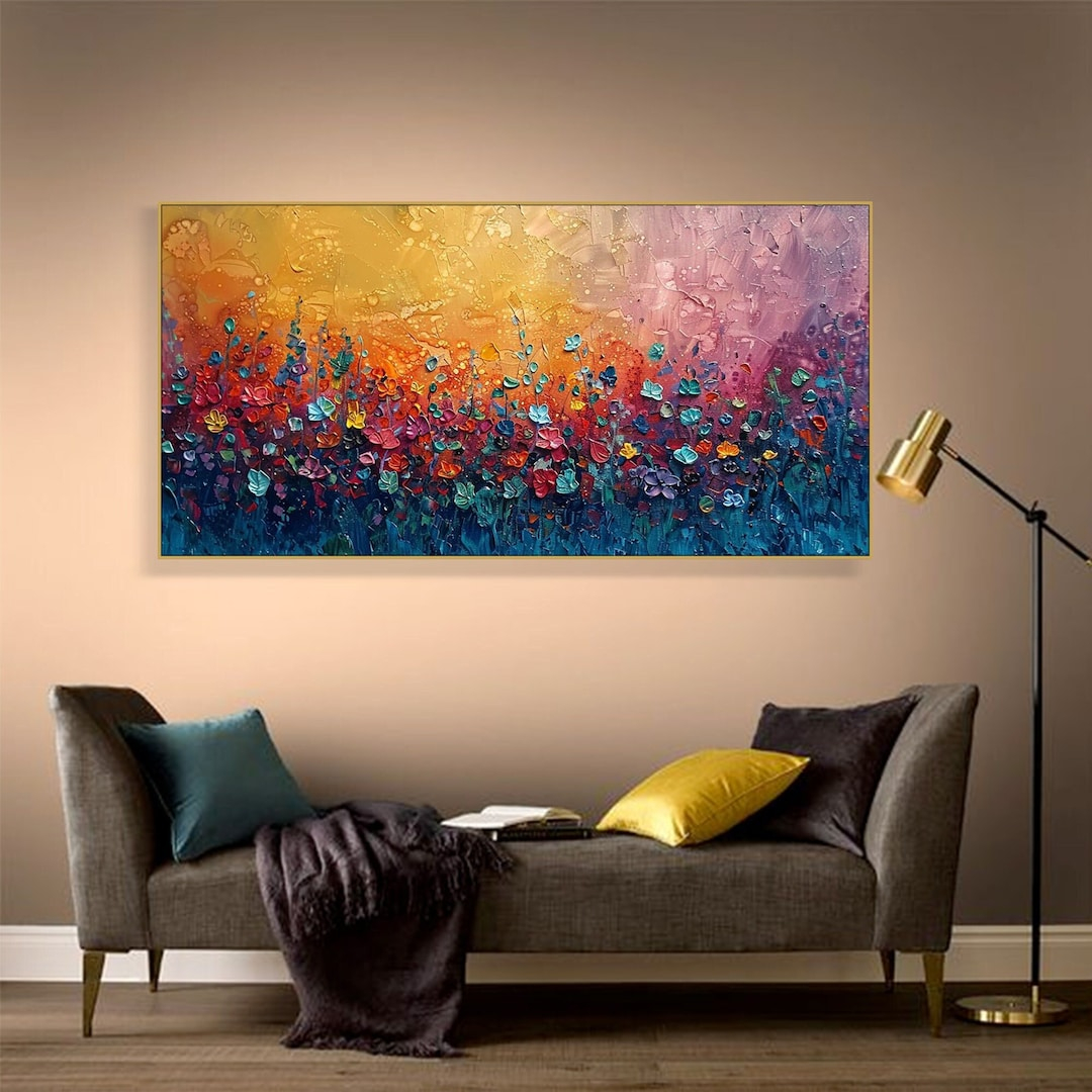 Original Enchanting Floral Cascade Colorful Hand-Painted Flower Oil ... pertaining to "Garden Of Flowers" Hand Painted Oil Canvas Artwork; Modern Art; Fine Art