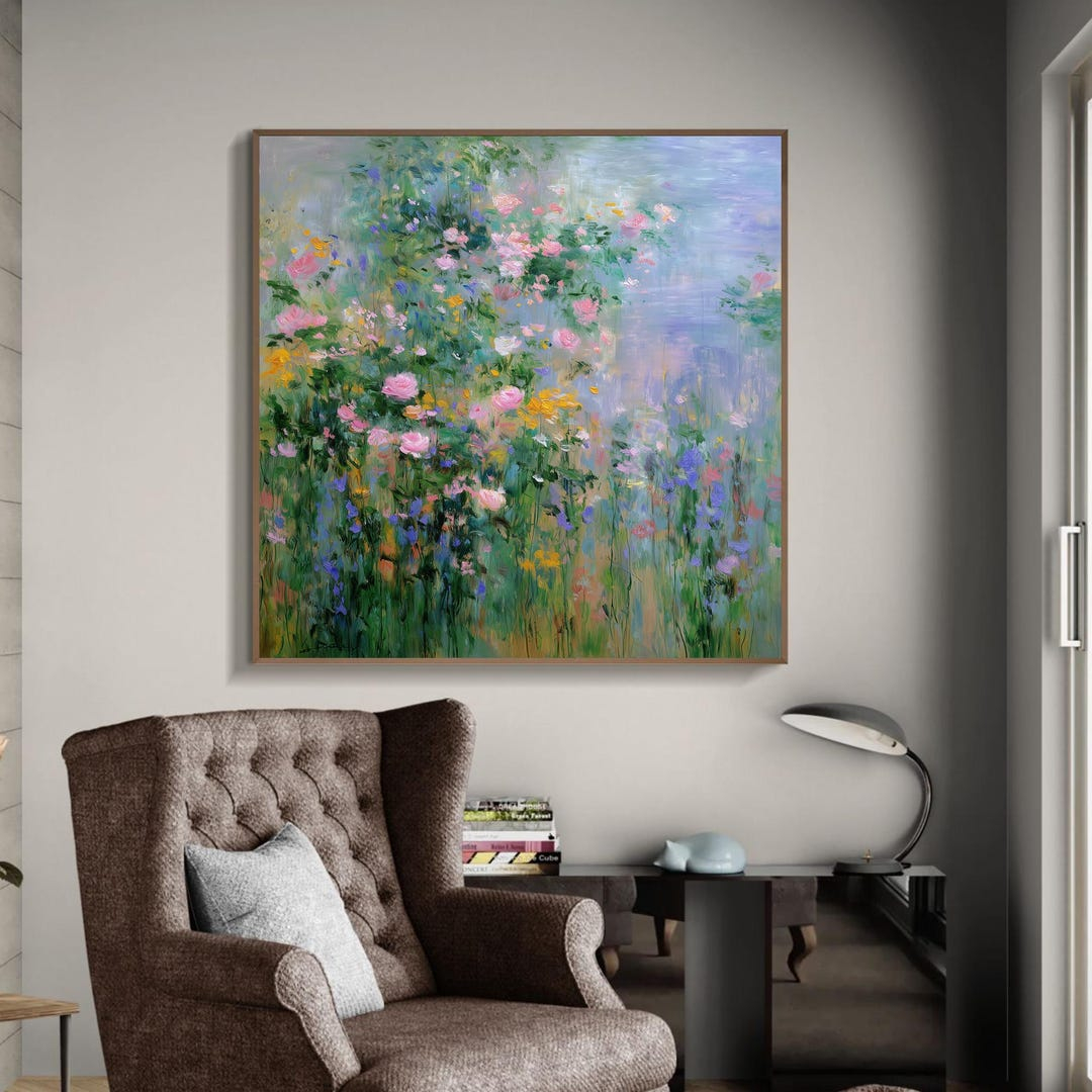 Original Hand-Painted Floral Oil Painting, Vibrant Garden Blooms, Large ... with regard to "Garden Of Flowers" Hand Painted Oil Canvas Artwork; Modern Art; Fine Art