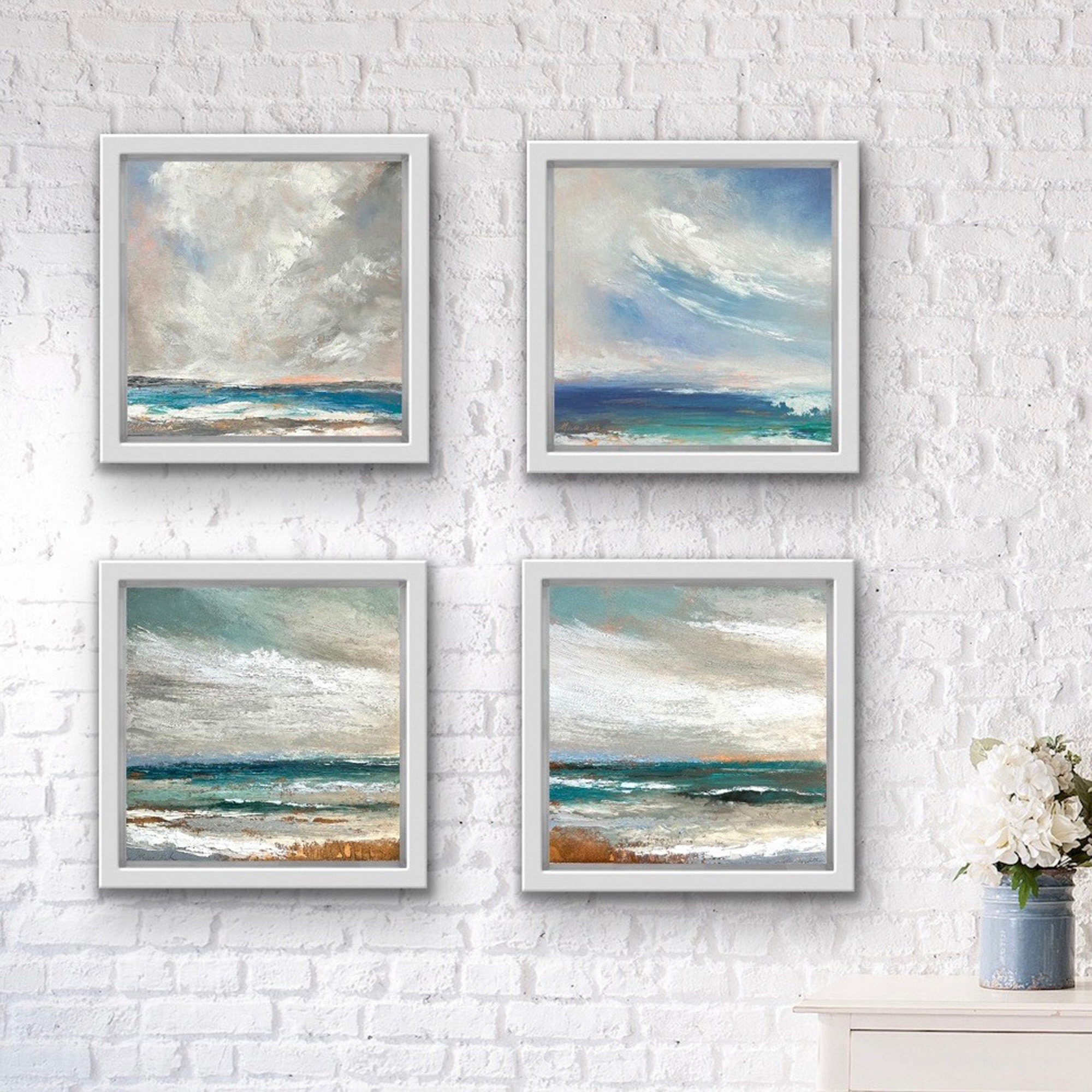 Original Seascape Oil Painting Framed Coastal Wall Art Beach House ... within Heavy White Cloud Above Sea, Contemporary Landscape Round Wall Art, 11"