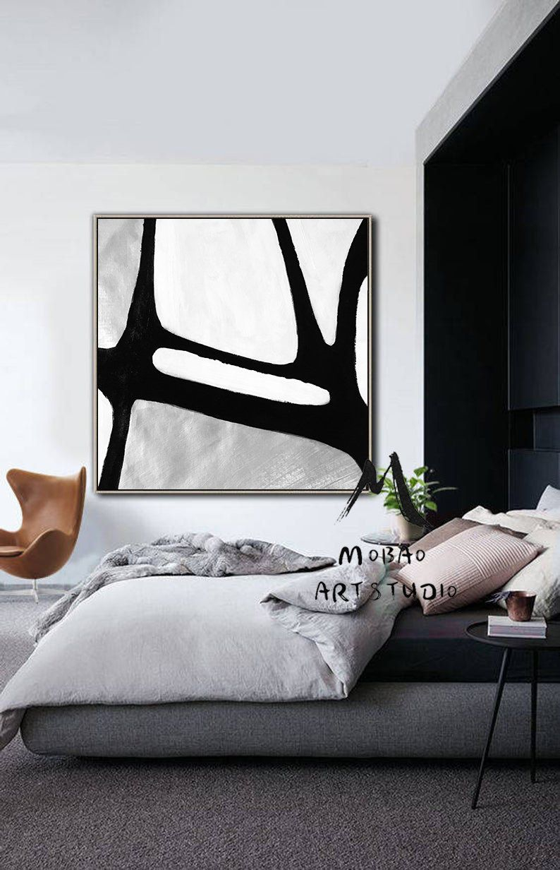 Original White Minimalist Painting | Modern Painting Black And White ... within Life 60X40 In Black White Abstract Art Large Modern Painting Minimal Wall Decor